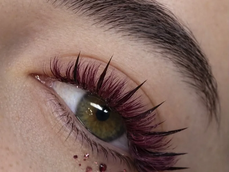 Burgundy lash design with crystals